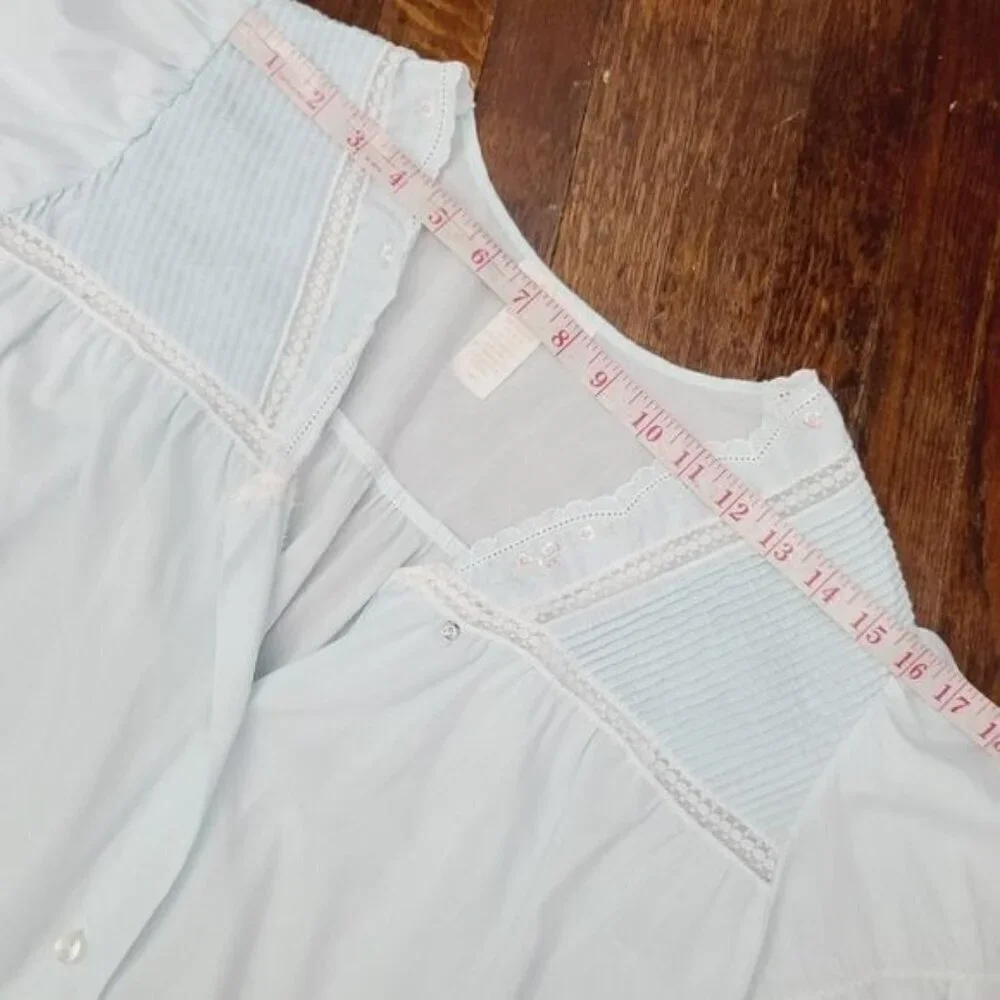 Vintage 70s Pastel Blue Dainty White Lace Fairycore Night Gown